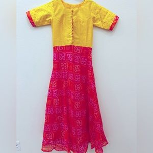 Yellow pink long frock